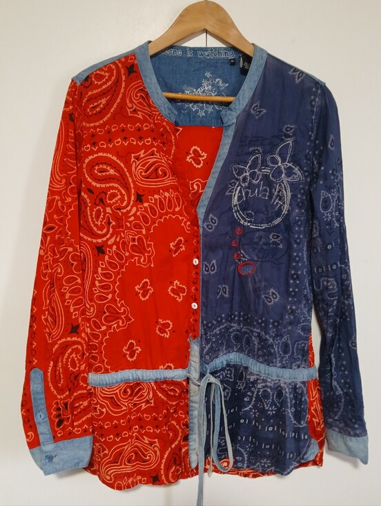 Desigual Tops - ​Desigual Jenifer Patchwork Bandana Shirt XL Chula Life Embroidery